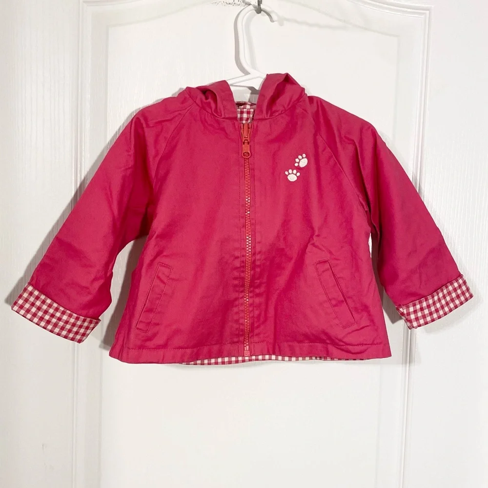 Y2K VTG B.T. Kids REVERSIBLE Pink & White Gingham Hooded Rain Jacket Size 24M